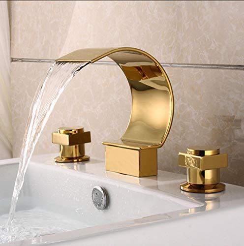 Robinet Cascade Or Poli pour évier à 3 trous : mitigeur de lavabo haut de gamme