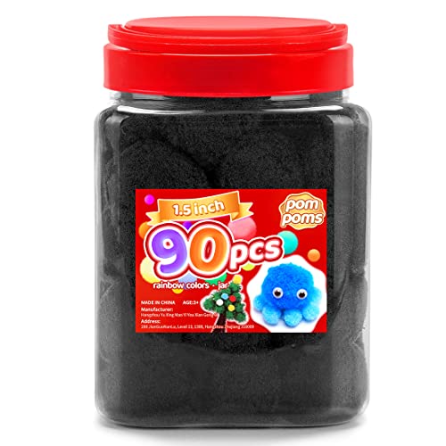 Image of Iooleem Large Black Pom Poms, 1.5 inch(4cm), 90pcs, Large Size, Pom Poms for Arts and Crafts, Pom Pom Balls, Craft Supplies.