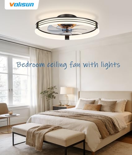 VOLISUN Low Profile Ceiling Fans with Lights and Remote, 20in Flush Mount Ceiling Fan with Light, 3000K-6500K Dimmable Fandelier LED Fan Light, Black Bladeless Ceiling Fans with Lights for Bedroom - image 7