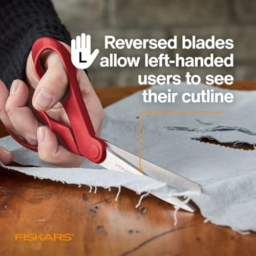 Fiskars All-Purpose Left-Handed Scissors - Ergonomically Contoured - 8" Stainless Steel - Paper and Fabric Scissors for Office, Arts, and Crafts - Red image 1