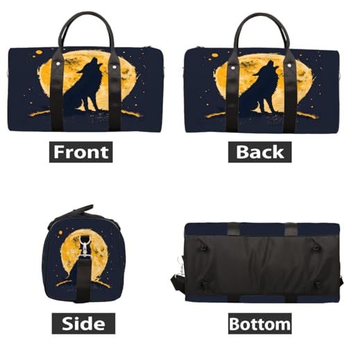 Night Full Moon Wolf Weekender Bag Travel Duffle Bag for Women Men Overnight Shoulder Bags Waterproof Foldable Sports Gym Tote Bags Carry On Luggage for Travel Sports Dance Yoga Hospital3