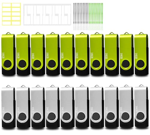 Clé USB 2.0 de 16 Go lot de 20 pièces pivotantes bicolores vert argenté