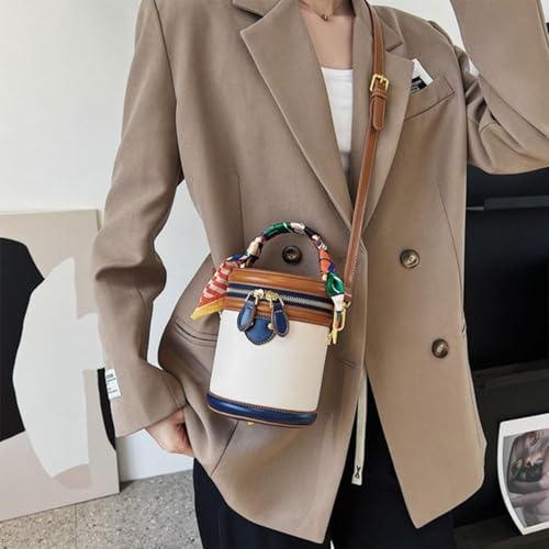Summer Niche Design Cylinder Bag Colorblock Bucket Bag For Women3