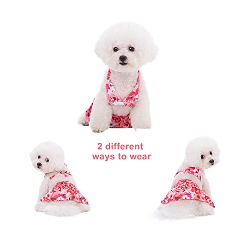 Image of Dog Bikini Swimsuit Summer Doggie Bathing Dress Leopard Rainbow Cat Skirt Beach Outfit for Puppy Dog Cat (S, Floral)