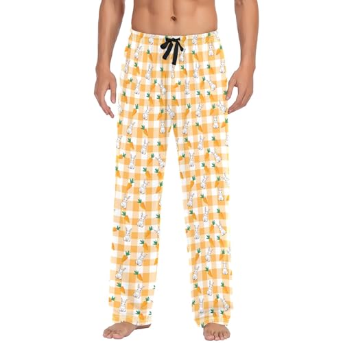Mens Cotton Pajama Pants Sleep Lounge Pj Bottoms Sleepwear with Pockets Drawstring S Checkered Rabbit Carrot2