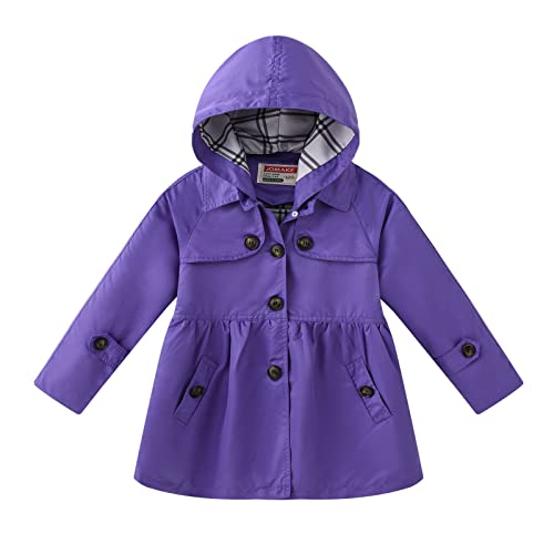Toddler Kids Girls Boys Casual Button Soild Jacket Coat Long Sleeve Hooded Thicken Winter Jacket for (Purple, 5-6 Years)