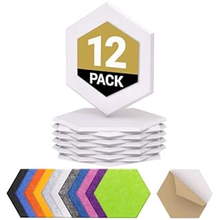 12 Pack Hexagon Acoustic Panels Self-Adhesive, TONOR 12"x10"x0.4" High Density Sound Proofing Panels for Walls, Sound Deadening Insulation Treatment Sound Absorbing for Studio, Office, Home, White