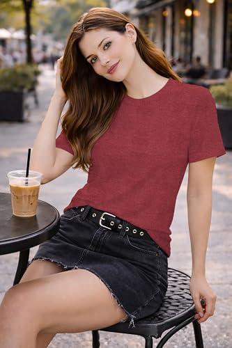 Image of London Hills Tshirt for Woman | Tops for Woman | t Shirt for Woman's Relaxed Fit Round Neck | Tops for Women Western Half Sleeve Melange Textured | Women top's | Women's tees | Women' t Shirt