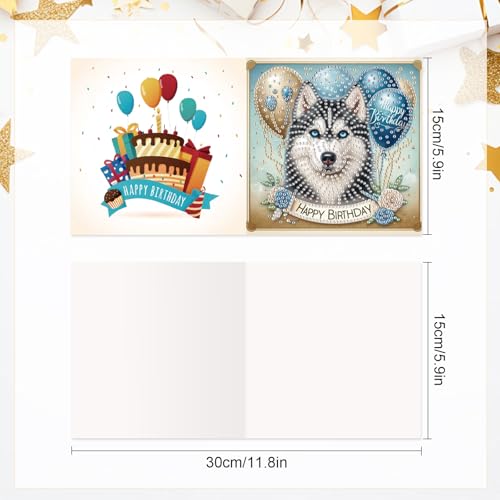 Image of 6 Packs Diamond Painting Greeting Card Kits Diamond Art Dog Laser Effect Greeting Cards Animal Special Shaped Diamond Art Greeting Card Arts Crafts for Christmas Birthday Thanksgiving Day(30x15cm)