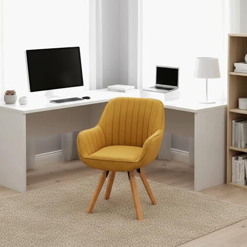 Meuble Cosy Fauteuil de Bureau Chaise Ergonomique Siège Pivotant avec Accoudoir en Tissu, sans roulettes, Capacité 120 kg, Jaune