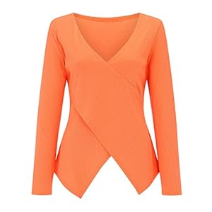 LOSSLO T-shirt met lange mouwen voor dames, V-hals, crossover-draad, gebreid, effen, lang shirt, damesblouse, T-shirt, tuniek, jurk, top, sweatshirt met lange mouwen
