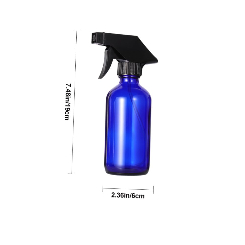 Homoyoyo Nachfüllbare Glas Sprühflasche 250ml Blau für Reisen Tragbares Reisesprühgerät mit Zerstäuber und 4 Kappen für Parfüm und Make Up Wasser