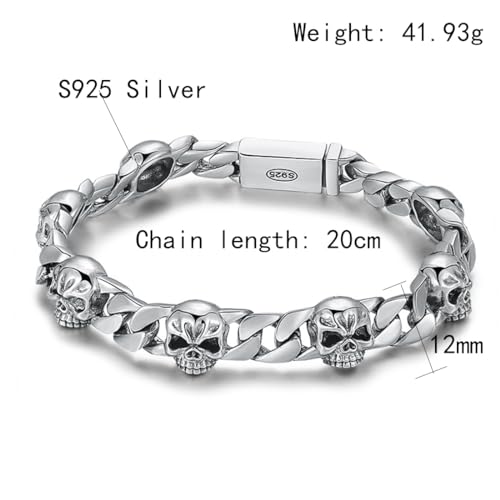 S925 Sterling Silver Punk Skull Bracelet, Men's Cuban Chain Skull Bracelet3