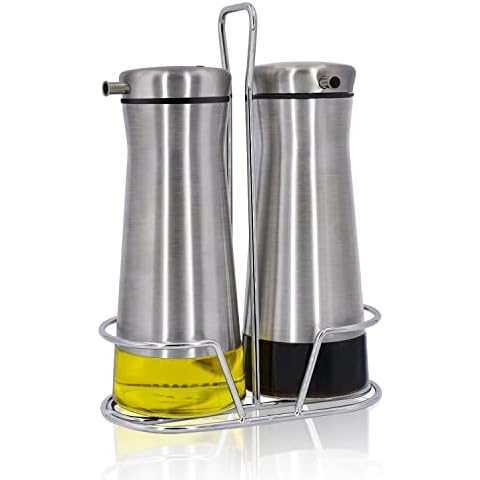 Aelga Oil And Vinegar Dispenser Set with Caddy - 2 Pack Oil Dispenser Bottle for Kitchen with No-Drip - Kitchen Decor and Accessories for Home Restaurants Weddings Cover