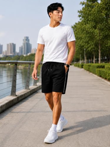 Image of Shorts Pant for Men |Cotton Hosiery Regular Fit Half Pant for Man with 2 Side Zip Pockets | Solid Side Stripe Design, Black, Navy, Dark Grey, M-4XL, Men's Shorts | Knee Length
