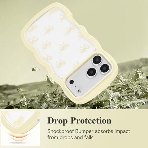 Coque iPhone 17 Pro jaune vagues bouclées et ruban mignon antichoc - 4
