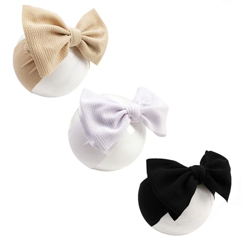 Baby Headbands 3 Pcs Stretchy Nylon Headbands with Bows for Baby Girl Bows Hair Accessories for Newborns, Infants, Toddlers2