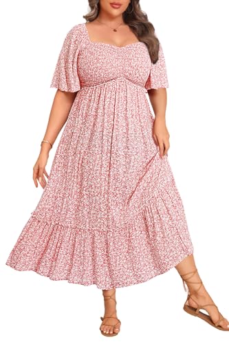 Image of Plus Size Summer Dresses - Maxi Casual Wedding Guest Graduation Easter Long Dress with Pockets