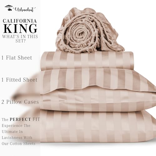 URBANHUT 800 Thread Count Egyptian Cotton Damask Striped California King Size Sheets Set (4 Pc) -Ultra Soft Sateen Weave Cal King Size Bed Sheets, Luxury Hotel Sheets with 16" Deep Pocket- Blush Pink