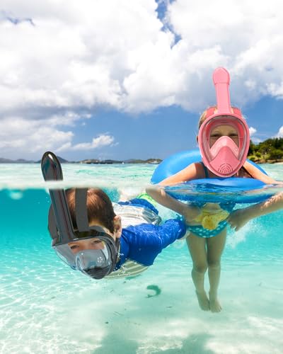 Image of QingSong Kids Snorkel Mask Full Face, Snorkeling Set with Camera Mount, 180 Degree Panoramic View Snorkeling Gear Anti-Fog Anti-Leak