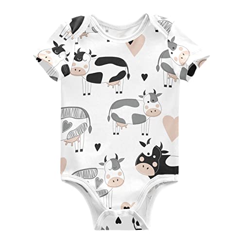 Image of Emelivor Cute Cows Baby Boy Girl Bodysuits Short Sleeve Unisex Newborn Outfit Clothes Bodysuit Jumpsuit Infant Romper for Babies Boys 0-24 Months