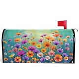Wamika Seasonal Nature Spring Summer Autumn Winter Flowers Mailbox Covers Standard Size Abstract Floral Watercolor Rainbow Dandelion Poppy Magnetic Mail Wraps Cover Letter Post Box 21