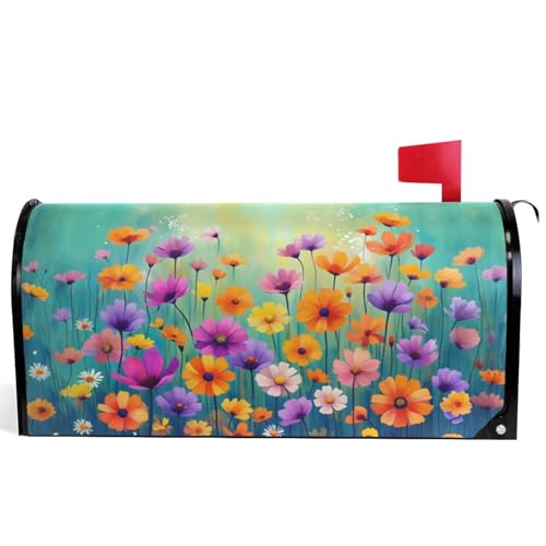 Wamika Seasonal Nature Spring Summer Autumn Winter Flowers Mailbox Covers Standard Size Abstract Floral Watercolor Rainbow Dandelion Poppy Magnetic Mail Wraps Cover Letter Post Box 21