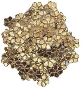 Zari Gota Patti Flowers with Stone Appliques Patches for Suit,Kurti,Duppata,Decoration, & Craft Making (Pack of 50) by The Great Indian Store (GOLD-01)