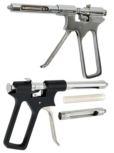 Dental Implant Anesthetic Syringe 1.8mL Pistol Style Syringe Intraligamental Dispensing Syringe | Stainless Steel Dental Instruments (2PK-1.8mL Syr-Black + Silver)