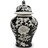 Ceramic Temple Urn with Black Lotus by OneWorld Memorials