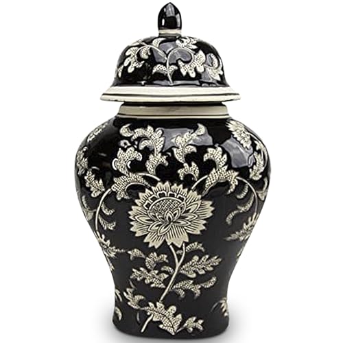 Ceramic Temple Urn with Black Lotus by OneWorld Memorials