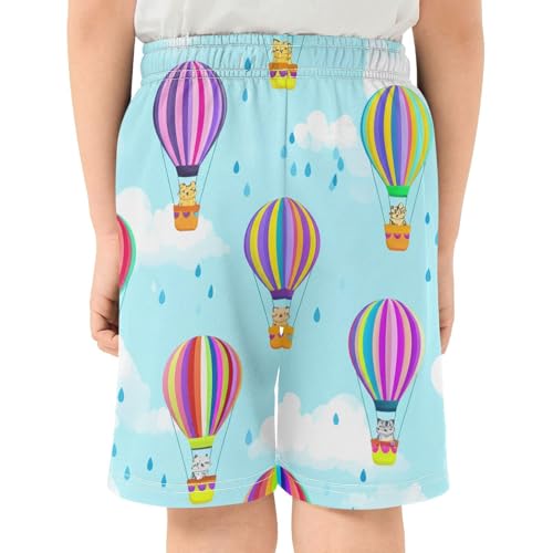 Colorful Hot Air Balloons Athletic Shorts with Zipper Pockets, Youth Boys Athletic Running Shorts for Summer3