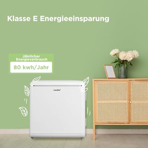 Comfee' RCD50WH2EURT(E) Kleiner Kühlschrank, 47 Liter, Retro-Design, Mini-Tischkühlschrank, Kühlfach, leise, Kühlschrank für Büro, Zuhause, Weiß [Energieklasse E]