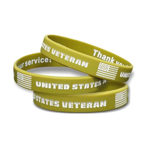 VetFriends US Veteran Silicone Olive Drab Wristband 3-Pack