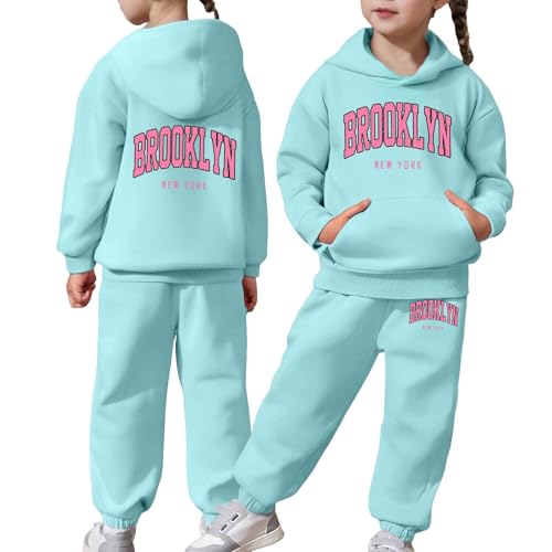 Girls Jogger Set - 2 Piece Brooklyn Letter Print Graphic Pullover Hoodie Sweatshirt and Sweatpants Sweatsuit Outfits 2-13T