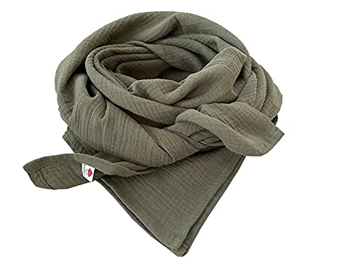 Glückspilz I Musselin Tuch Damen | Musselin Schal Damen | 130 x 130 cm | Schals & Tücher für Damen | Baumwolle | Musselintuch | XXL | Khaki