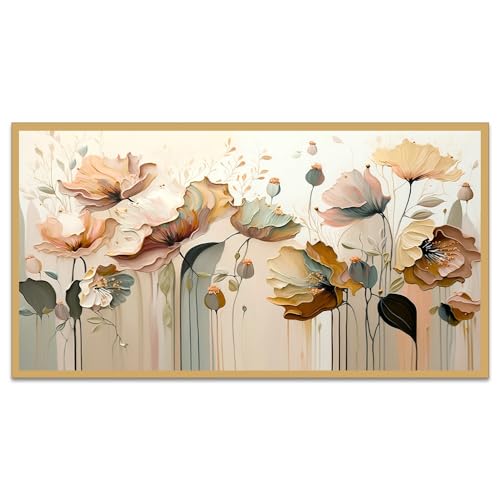 Image of DEKORSTATION Blossom Abstract Flower Aesthetic Canvas Wall Painting | Painting for Wall Decoration | Canvas Paintings for Living Room | Flower Paintings with Frame | Size: 12x24 Inch (FF 754DS)