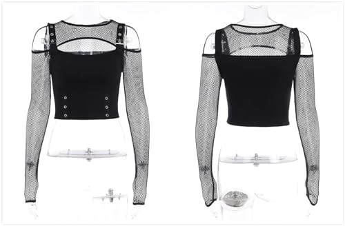 Goth Crop Top for Teen Girls Aesthetic Emo Shirts Casual Tops for Women Long Sleeve Punk4