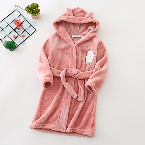 Toddler Kids Baby Boys Girls Night Robe Dress Cartoon Bathrobes Hooded Warm Flannel Night Robe Sleepwear Pajamas Robe Fit Food (Pink, 2-3 Years) - Image 2