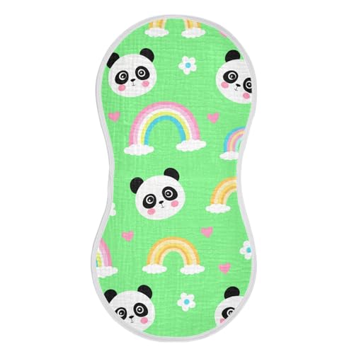 MCHIVER Panda Rainbows Flowers Hearts Baby Burp Cloths Cotton Washcloths Soft Absorbent Burping Rags for Baby Girl Boy Newborn Towel 2 Pack
