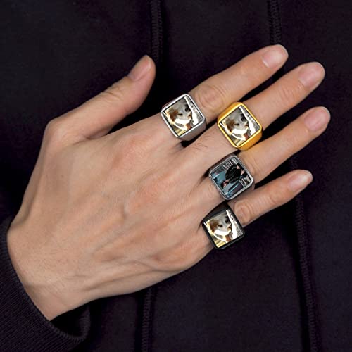 ChainsHouse Signet Rings Solid Polished Stainless Steel Biker Ring for Men Women, 316L Stainless Steel/18K Gold/Black Metal Plated, Text Engraving/Photo Custom, Size 7 to 14, Send Gift Box4