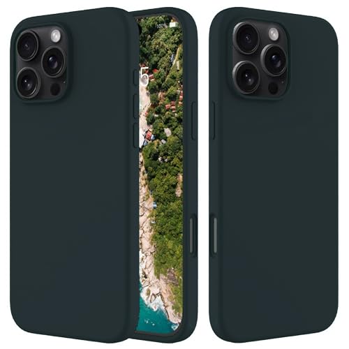 Image of FIRST MART Silicone Back Case for iPhone 16 Pro, Soft-Touch Phone Back Cover for Apple iPhone 16 Pro - DarkGreen