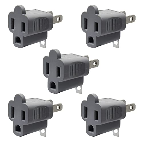 Elegrp 2 To 3 Prong Grounding Adapter Outlet, 2-Prong To 3-Prong Adapter Converters For Wall Outlets Plugs, Portable Polarized Outlet Extender For Household Appliances, Etl Listed, 5 Packs, Gray #TOP15