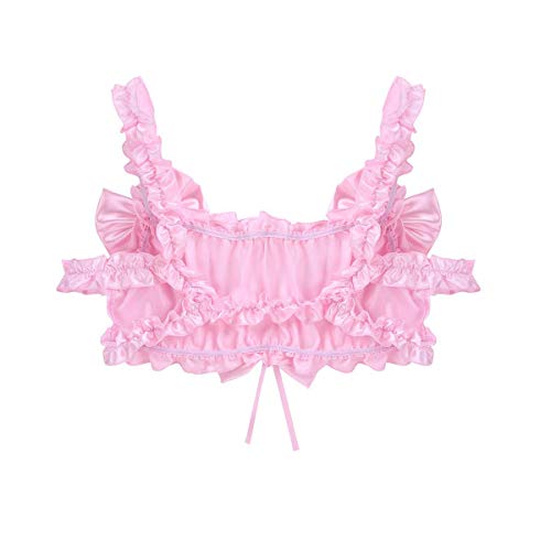 ACSUSS Sissy Men's Frilly Satin Training Bra Wire-Free Bralette Cross Dresser Crop Top4