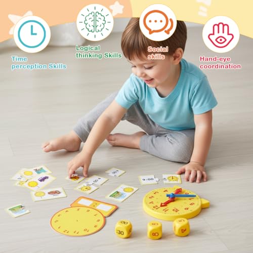 Image of PATPAT Flash Cards for Kids Visual Learning Clock Chart, Autism Learning Resources Time Activity Set Develop Study Time Skills, Montessori Learning Kids Toys for 2-5 Years boy at Home, School
