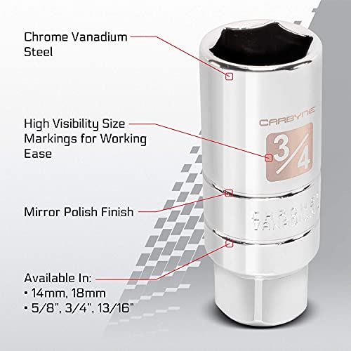 Carbyne Spark Plug Socket Set - 5 Piece, High Visibility 3/8-Inch Drive Sae & Metric Spark Plug Socket Set - Heat Treated Cr-V Steel, Mirror Polish #TOP2