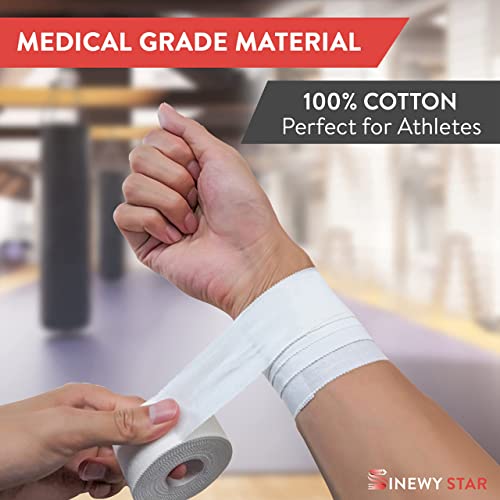 Sinewy Star (1 Pack White Athletic Sports Tape (45 Feet) - Very Strong Easy Tear No Sticky Residue - Best Tape For Medical Trainers & Athlete - Suitable For Hockey Stick, Tennis & Gymnastics #TOP5