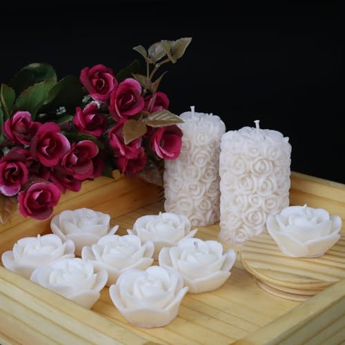 Image of Wax Scented Candles For Home Decor, Coconut Vanilla Fragrance, Pillar And Floating Candles Combo, White Colour, Pack Of 10, 4 X 7 Cm