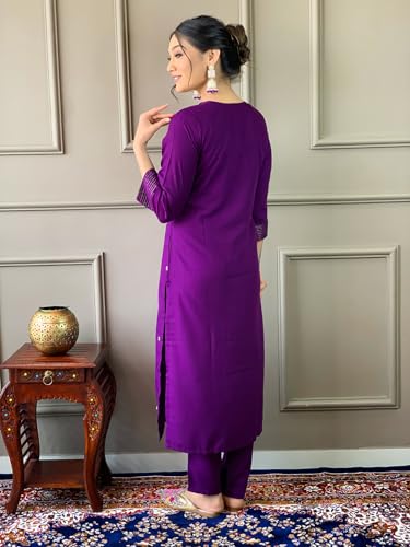Image of Naixa Women's Viscose Embroidered Straight Kurta with Viscose Pant and Silk Blend Printed Dupatta Sets (NK-430)