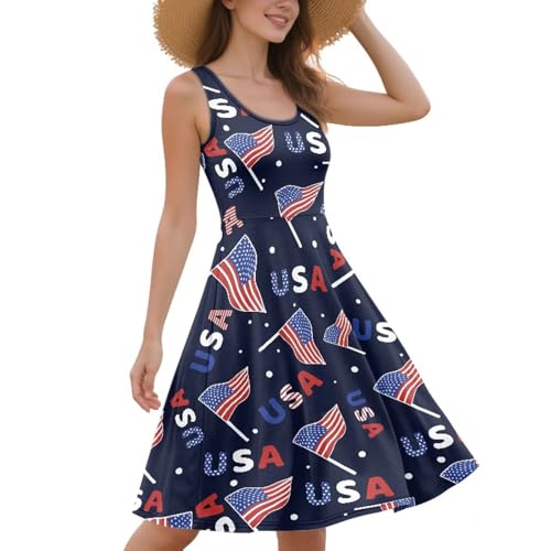Image of Women Stylish Tank Dresses Sleeveless Round Neck Midi Casual Dress with Pocket for Summer